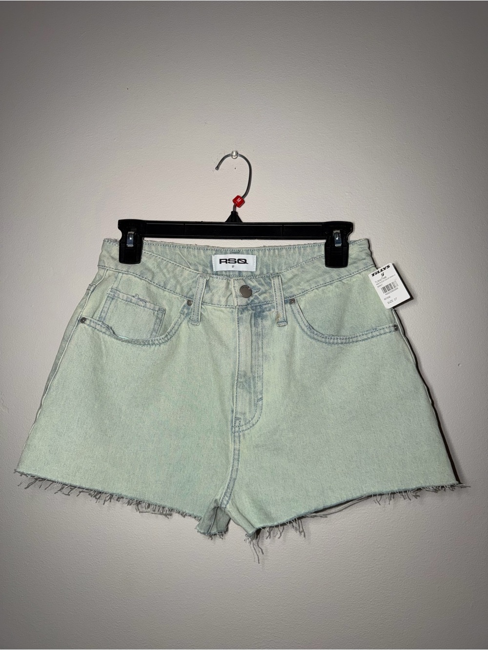 RSQ Mint Green High-Rise Distressed Denim Shorts